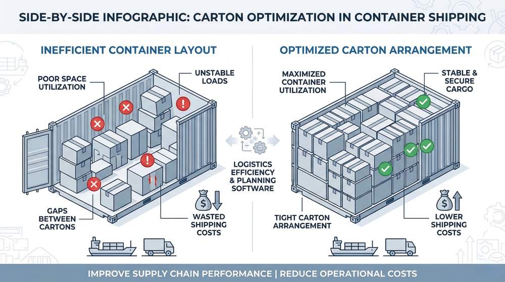 Carton optimization improving container utilization for export packaging