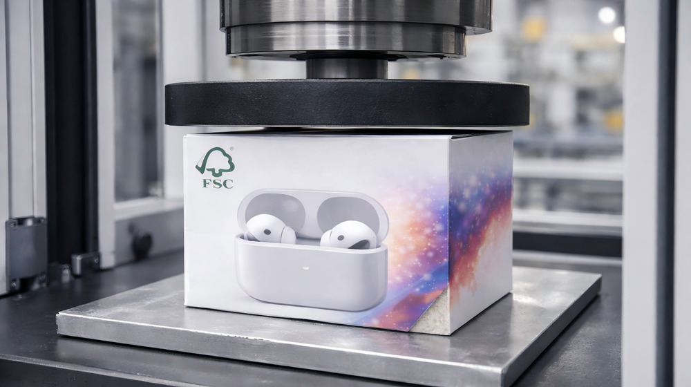 Corrugated carton undergoing compression test for stacking strength