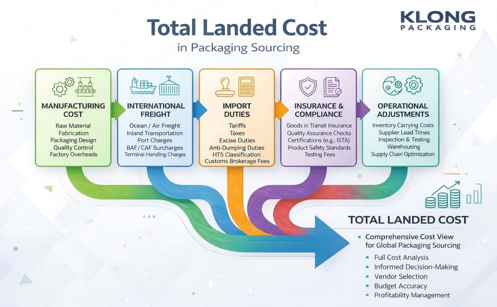 diagram showing the five components of total landed cost in packaging sourcing