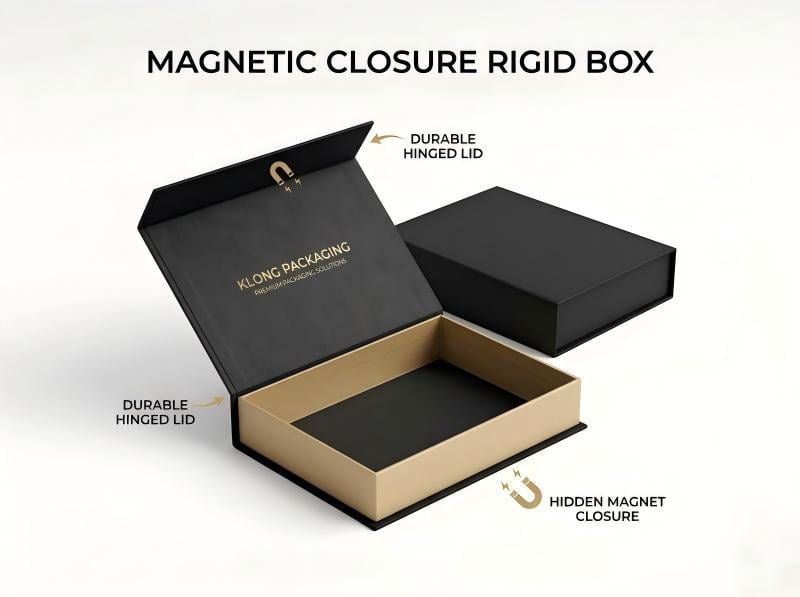 magnetic closure rigid box packaging structure
