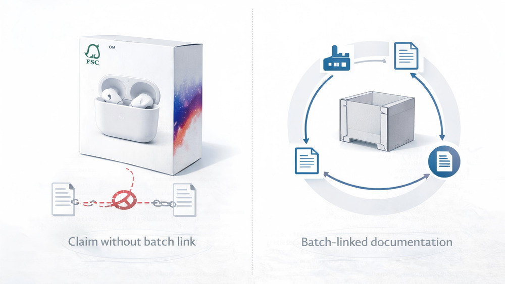 Comparison between FSC claim and batch-linked traceability documentation in paper packaging