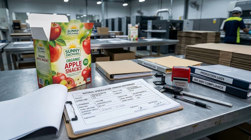 Printed paper packaging with version control documentation