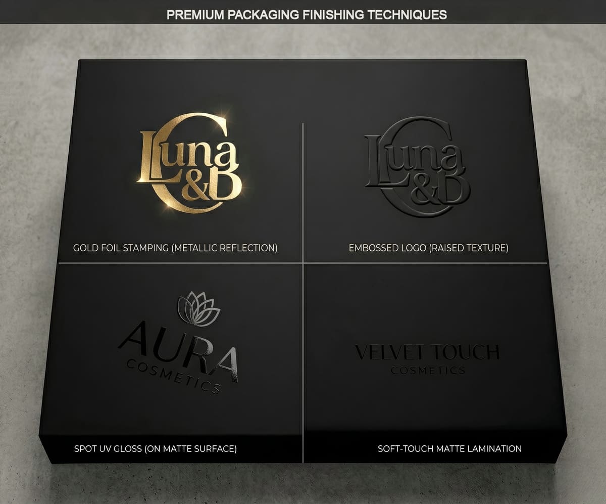 rigid box finishing techniques including foil stamping embossing spot UV and soft touch lamination