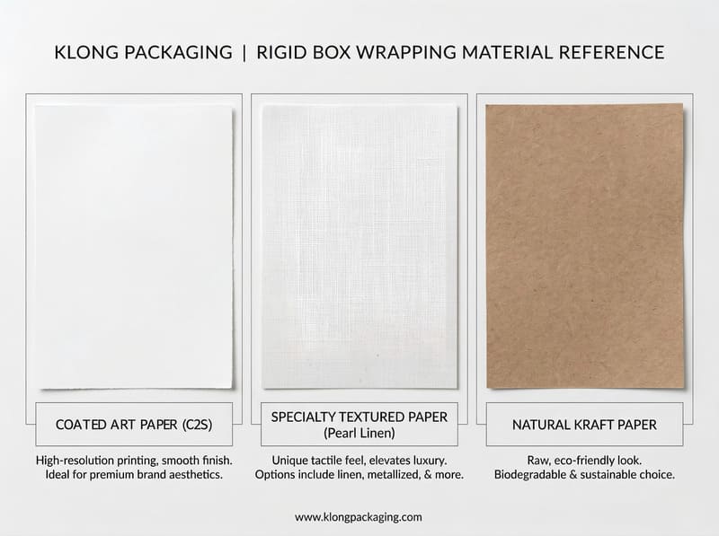 wrap paper types for rigid boxes including art paper specialty paper and kraft paper