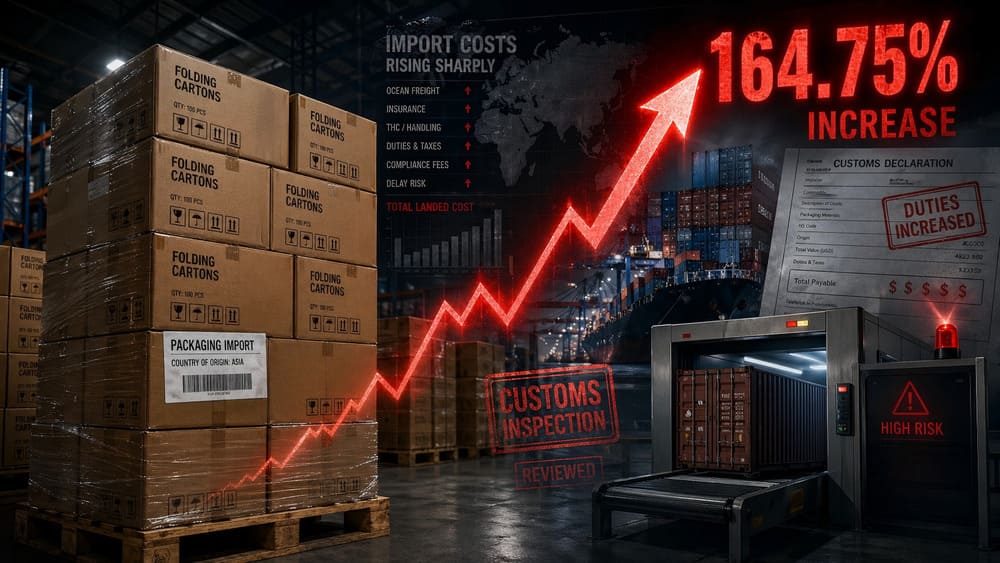 anti-dumping duty folding cartons USA cost impact 164.75 percent tariff risk