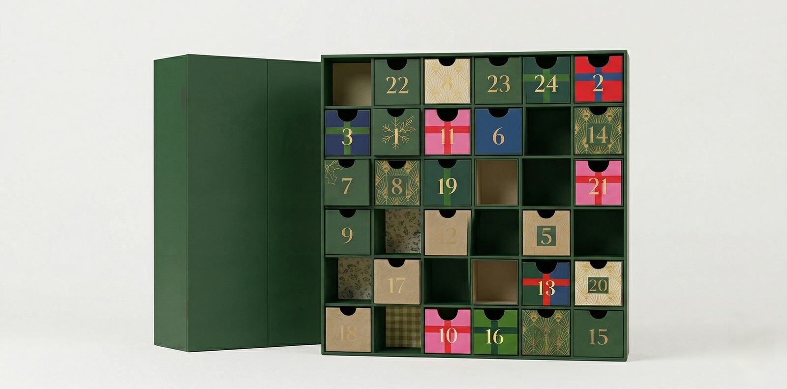 custom rigid gift box with modular drawer structure showing open and closed states for premium packaging
