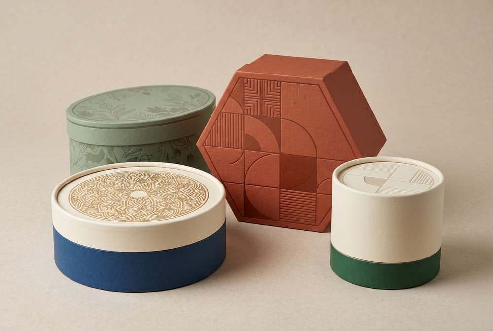 custom shaped rigid boxes with printing and finishing including foil embossing and UV on irregular structures