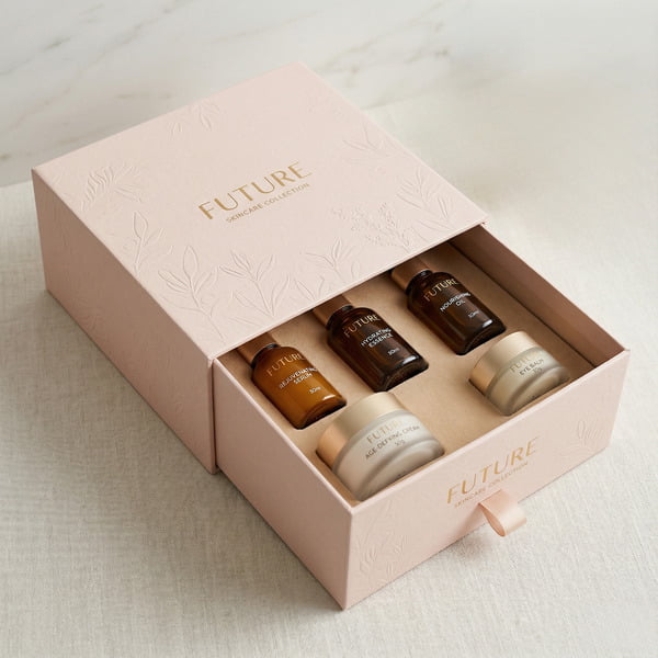 drawer rigid box cosmetics and skincare set packaging with neutral branding