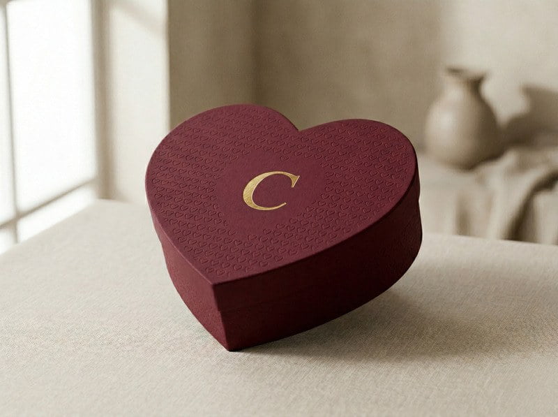 heart shaped rigid box with foil stamping and embossed logo