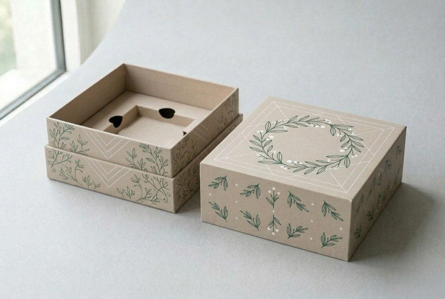 Two-piece lid and base rigid box with lift-off lid removed showing structure and insert