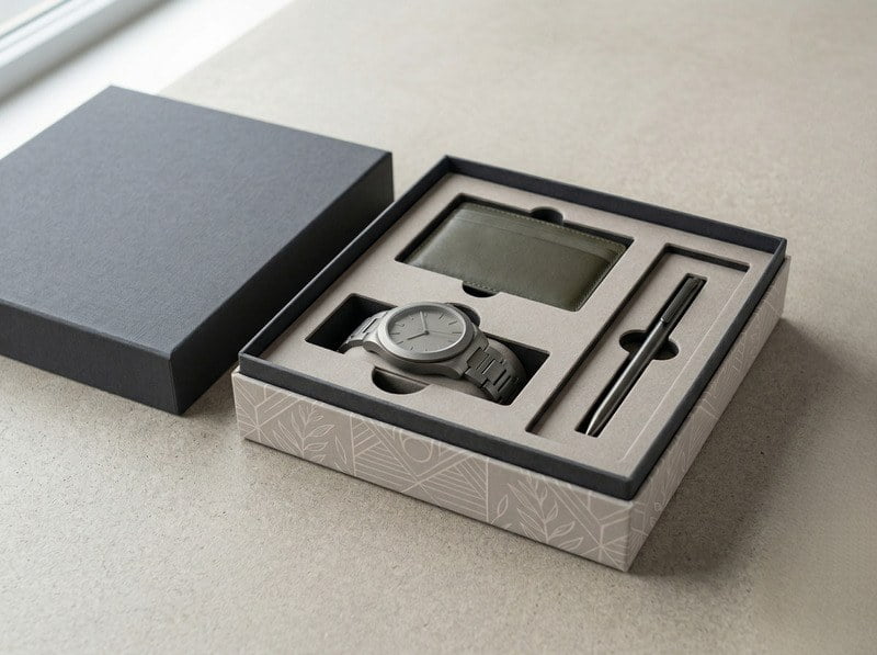 Rigid box with insert showing precise product positioning and clearance fit