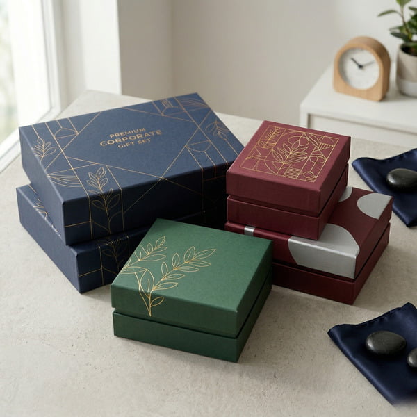 Multiple rigid boxes showing consistent structure and appearance for retail packaging