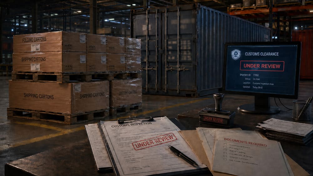 folding cartons shipment held customs review documents required anti dumping duty