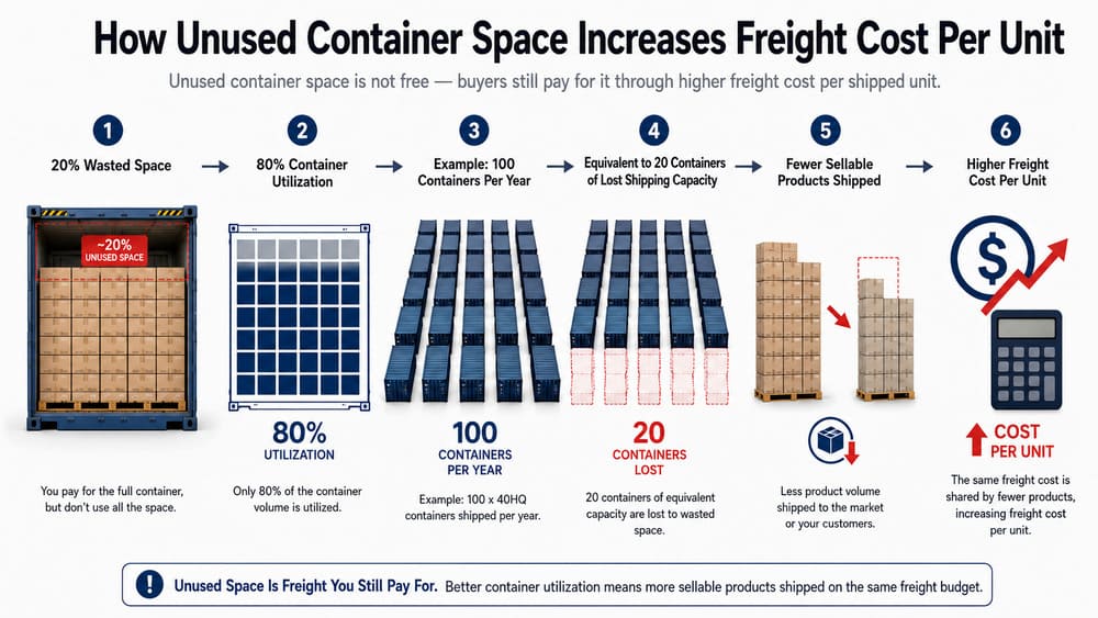 20 percent unused container space increasing freight cost per shipped unit in full-container export packaging