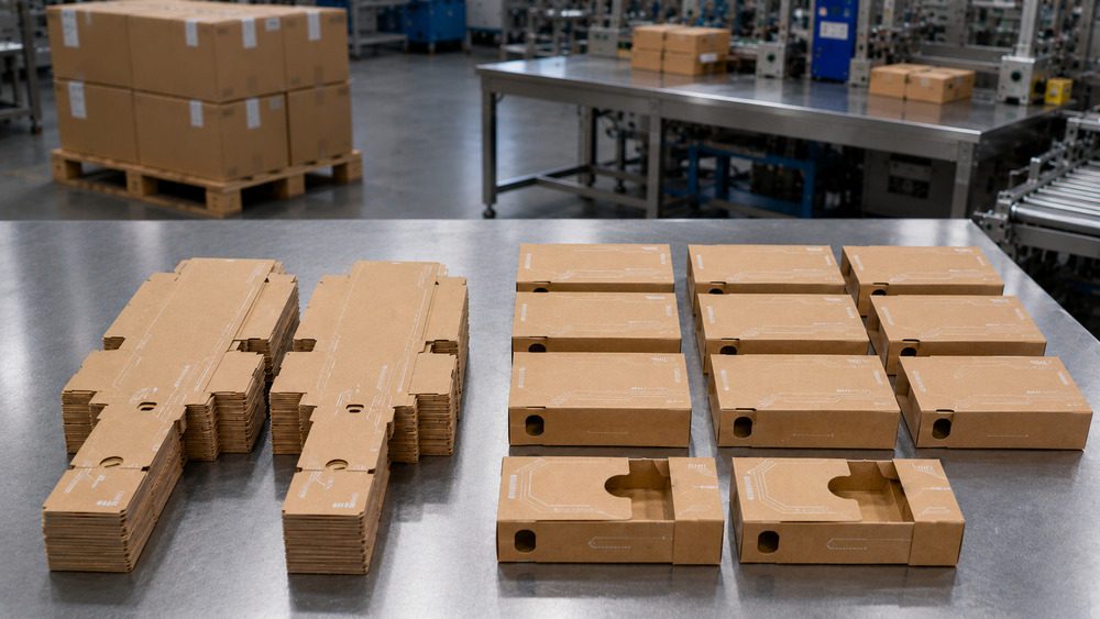 Comparison between flat-packed cartons and pre-assembled child-resistant-style cartons for total landed cost evaluation