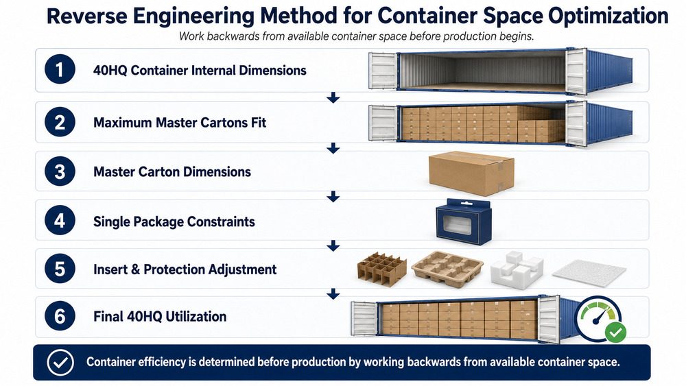 Reverse engineering approach for packaging dimensions and 40HQ utilization optimization