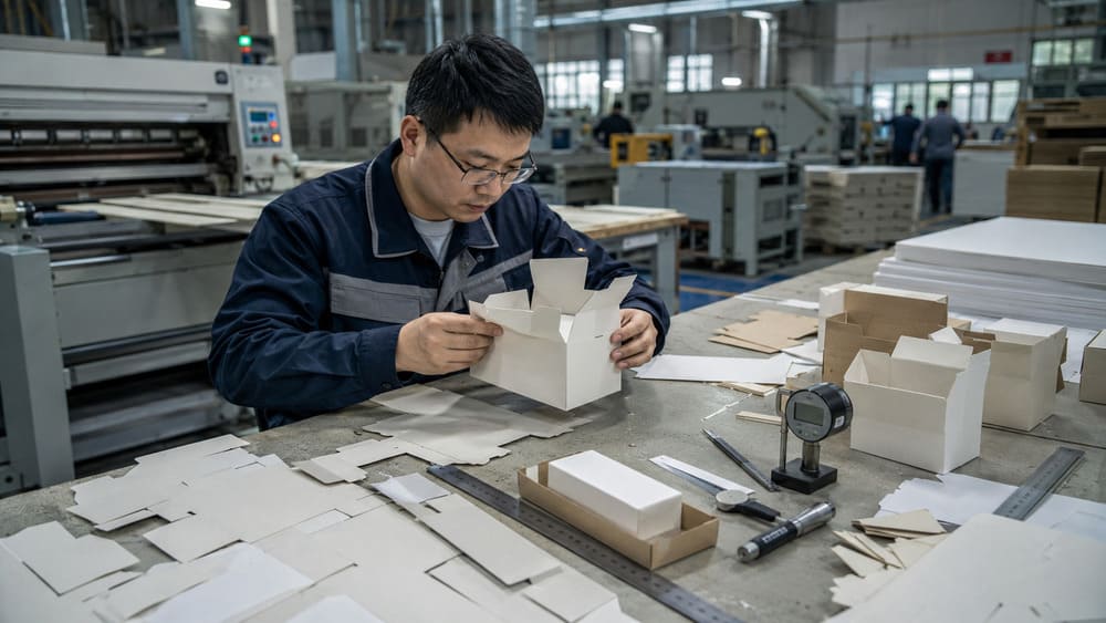 Packaging blank sample cutting and physical structure verification during DFM review