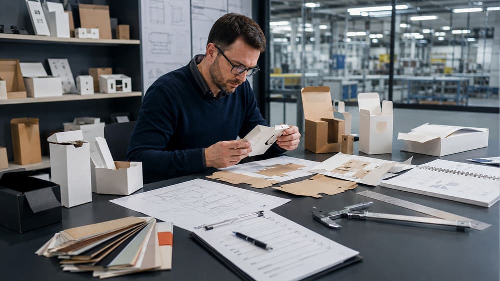 Packaging selection review with structural samples and assembly validation before production
