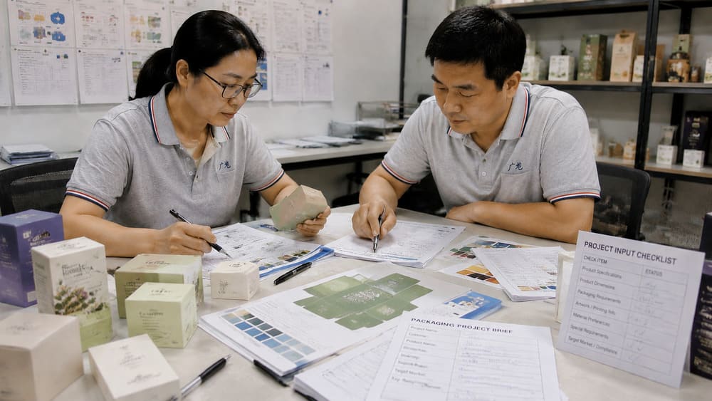 Packaging project input preparation with product specifications and packaging requirements before development