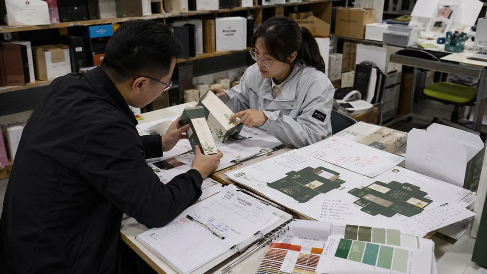 Packaging sample review process to reduce revision loops before production