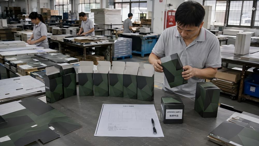 Multiple pilot run packaging units checked for structural consistency before mass production