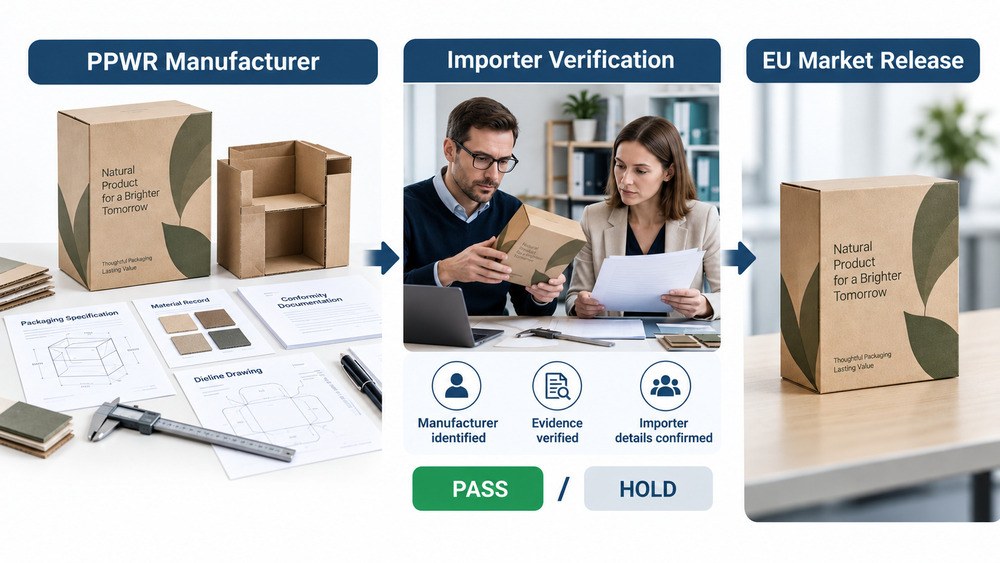 EU importer verification gate for PPWR packaging compliance before market release