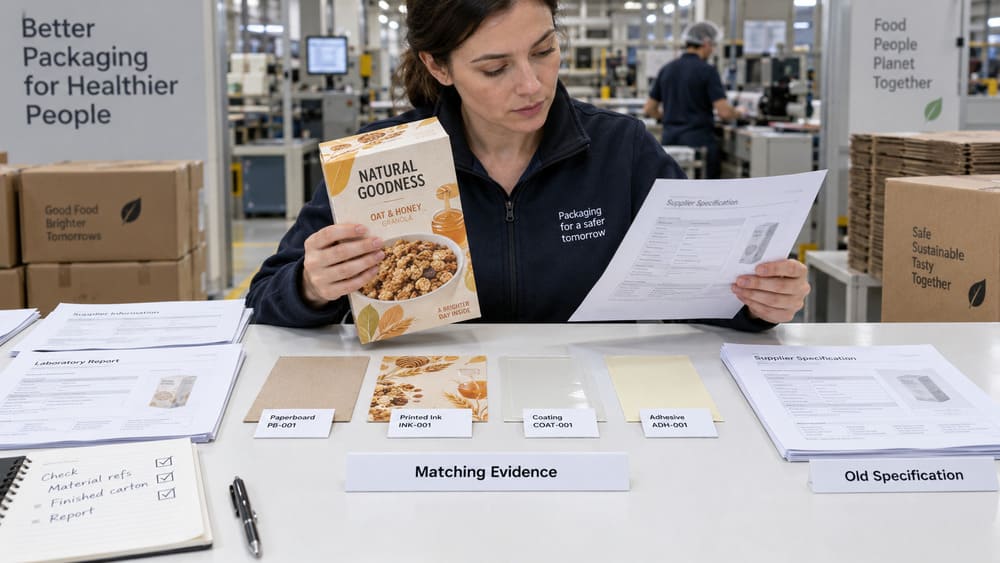 PFAS evidence review matching paperboard, ink, coating and adhesive to the actual food-contact packaging