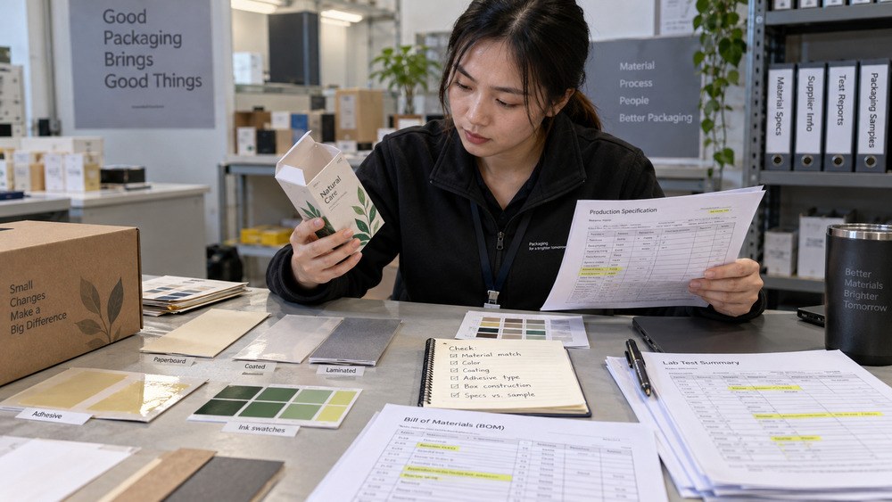 Packaging compliance reviewer checking whether REACH, POPs, RoHS and PPWR evidence matches the actual paperboard, ink, adhesive and coating used in a paper packaging project.