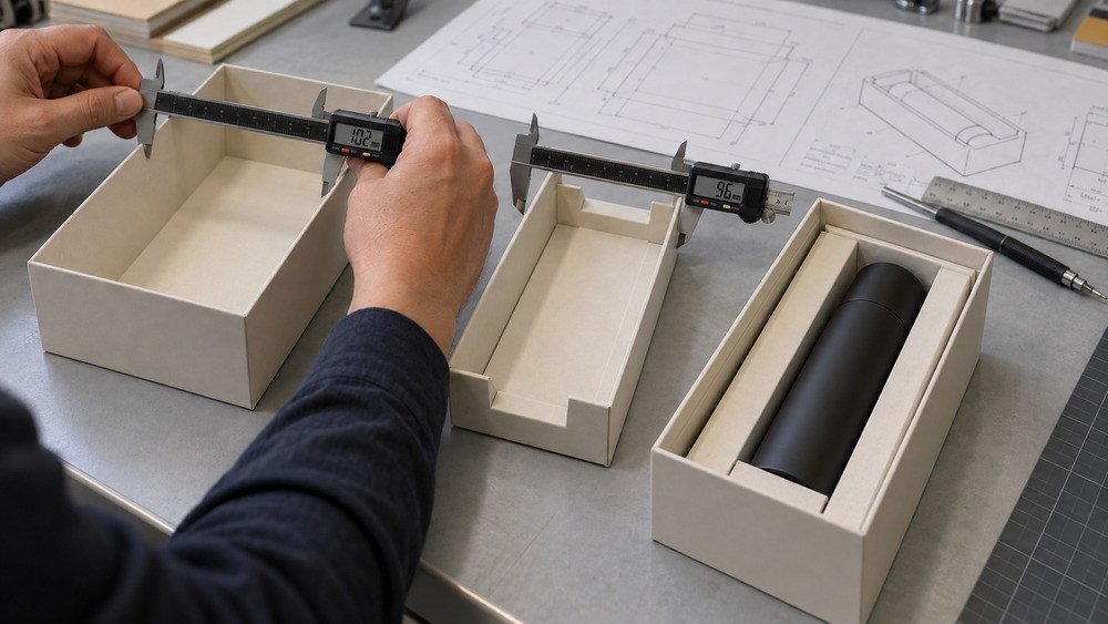 Outer box and insert tolerance stack-up showing how individually acceptable components can create an imprecise assembled fit.